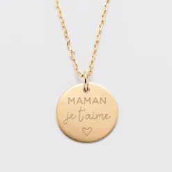 Pendentif Maman personnalisé médaille gravée plaqué or 19 mm