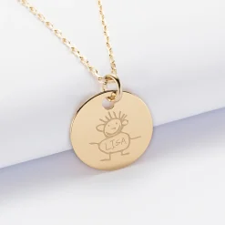 Pendentif Maman personnalisé médaille gravée plaqué or 19 mm