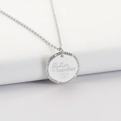Pendentif Mariée personnalisé médaille contour scintillant gravée argent 16 mm