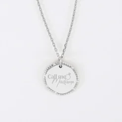 Pendentif Mariée personnalisé médaille contour scintillant gravée argent 16 mm
