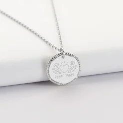 Pendentif Mariée personnalisé médaille contour scintillant gravée argent 16 mm