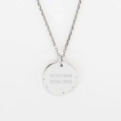 Pendentif Mariée personnalisé médaille contour scintillant gravée argent 16 mm