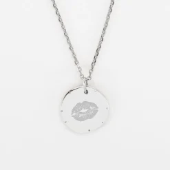 Pendentif Mariée personnalisé médaille contour scintillant gravée argent 16 mm