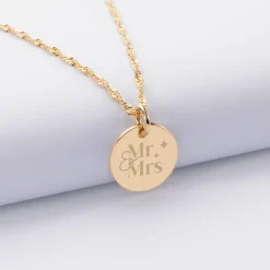 Pendentif Mariée personnalisé médaille gravée plaqué or 15 mm