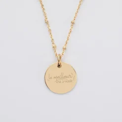 Pendentif Mariée personnalisé médaille gravée plaqué or 15 mm