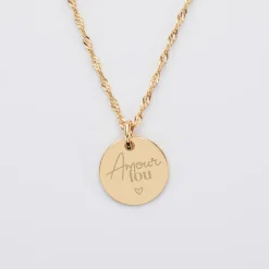 Pendentif Mariée personnalisé médaille gravée plaqué or 15 mm