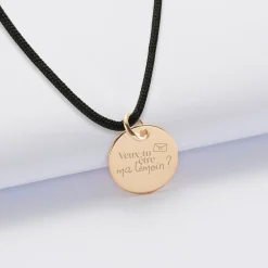 Pendentif Mariée personnalisé médaille gravée plaqué or 15 mm