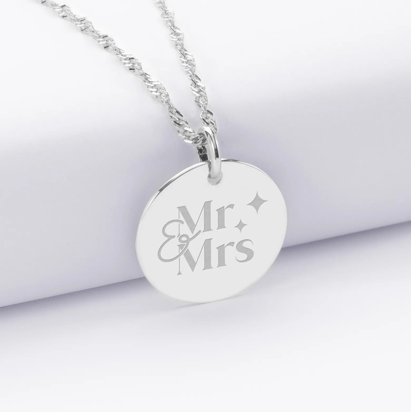 Pendentif Mariée personnalisé médaille gravée argent 19 mm