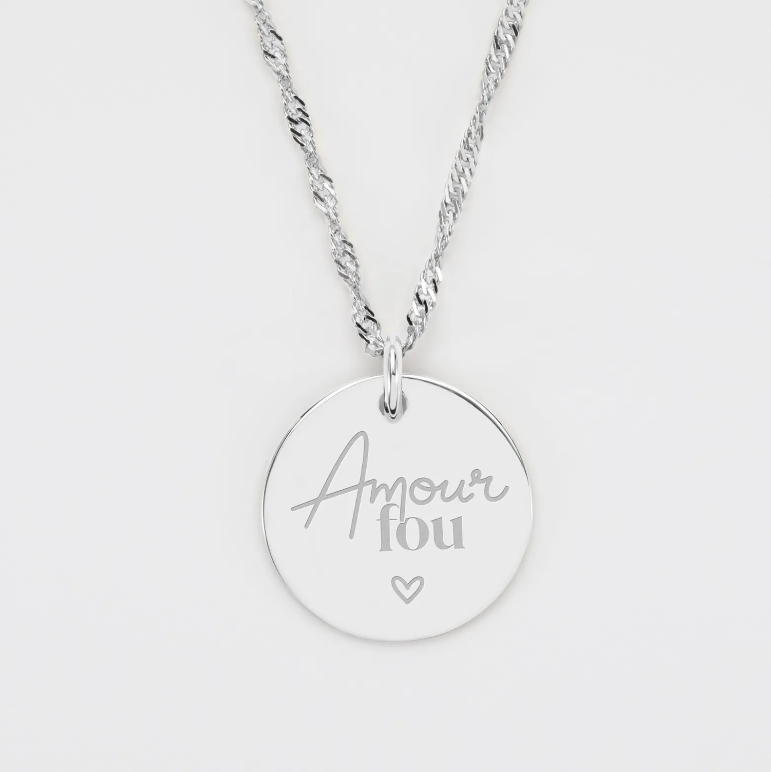 Pendentif Mariée personnalisé médaille gravée argent 19 mm