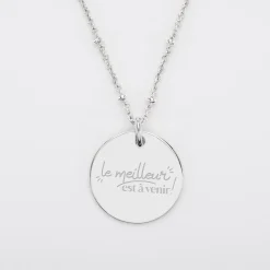 Pendentif Mariée personnalisé médaille gravée argent 19 mm