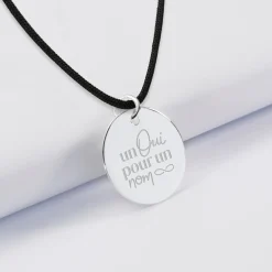 Pendentif Mariée personnalisé médaille gravée argent 19 mm