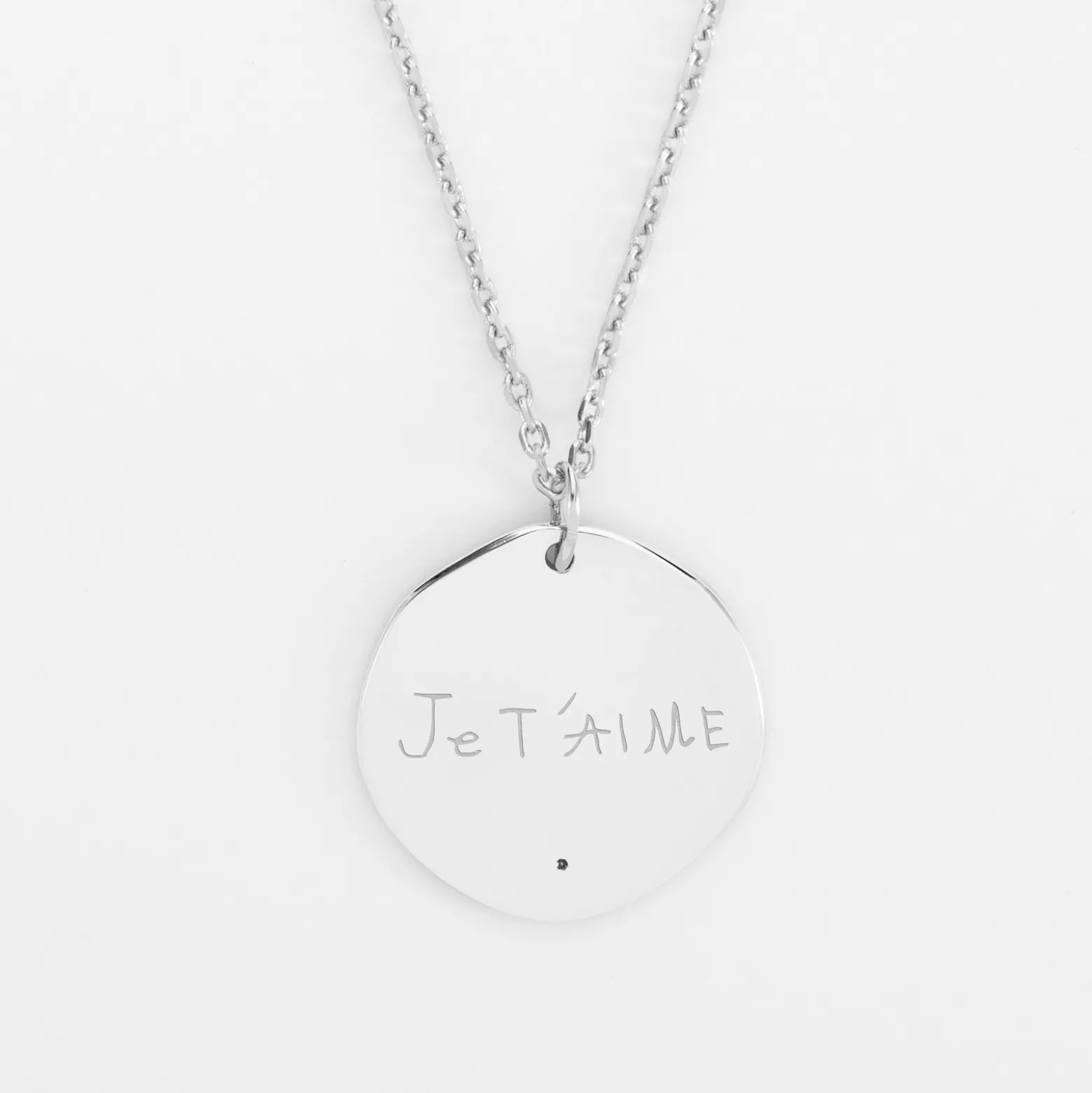 Pendentif Mariée personnalisé médaille scintillante gravée argent 20 mm