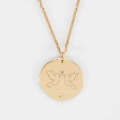 Pendentif Mariée personnalisé médaille scintillante gravée plaqué or 20 mm