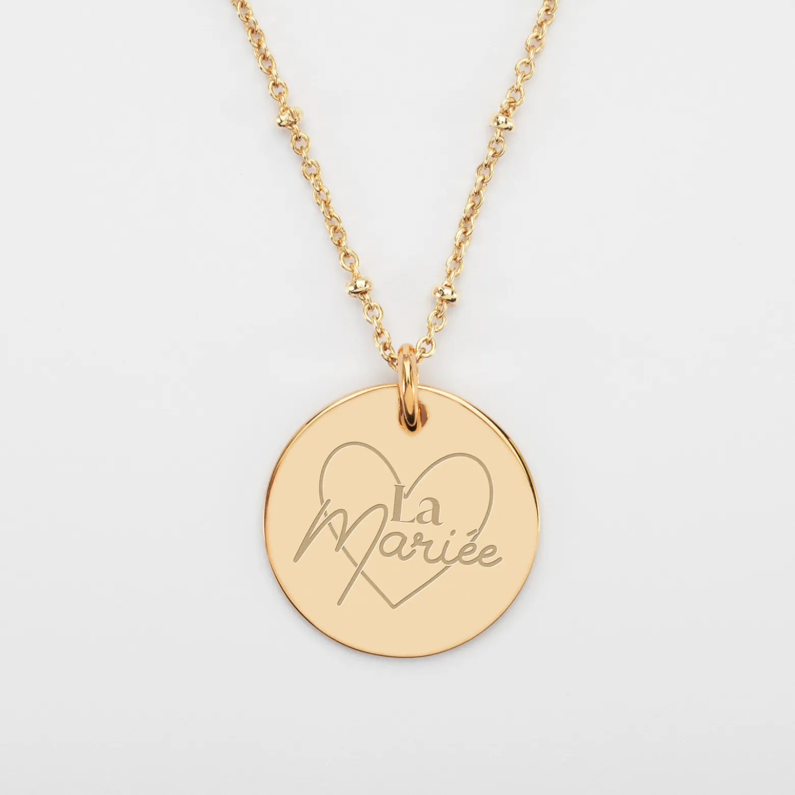 Pendentif Mariée personnalisé médaille gravée plaqué or 19 mm