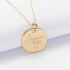 Pendentif Mariée personnalisé médaille gravée plaqué or 19 mm
