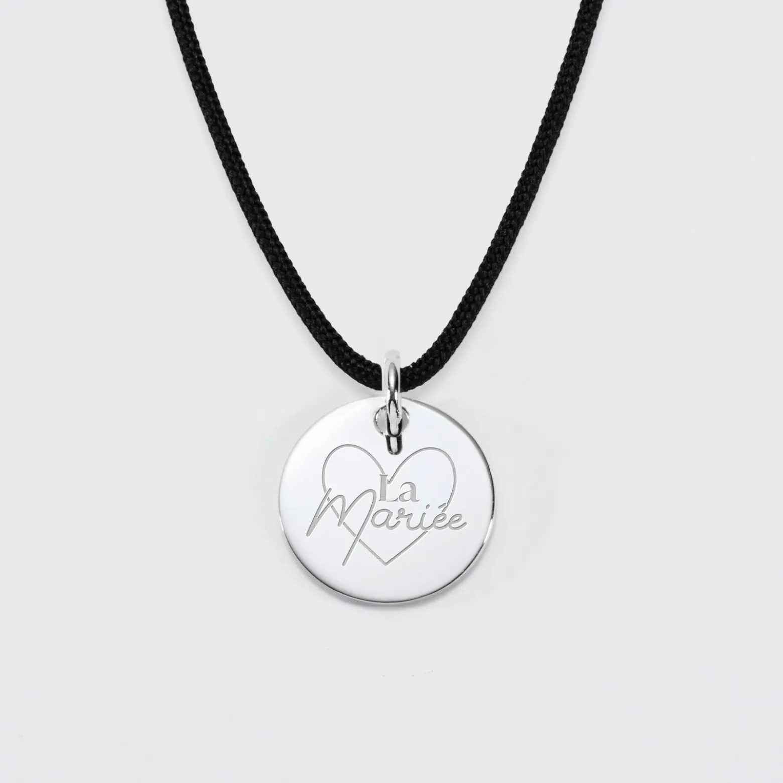 Pendentif Mariée personnalisé médaille gravée argent 15 mm
