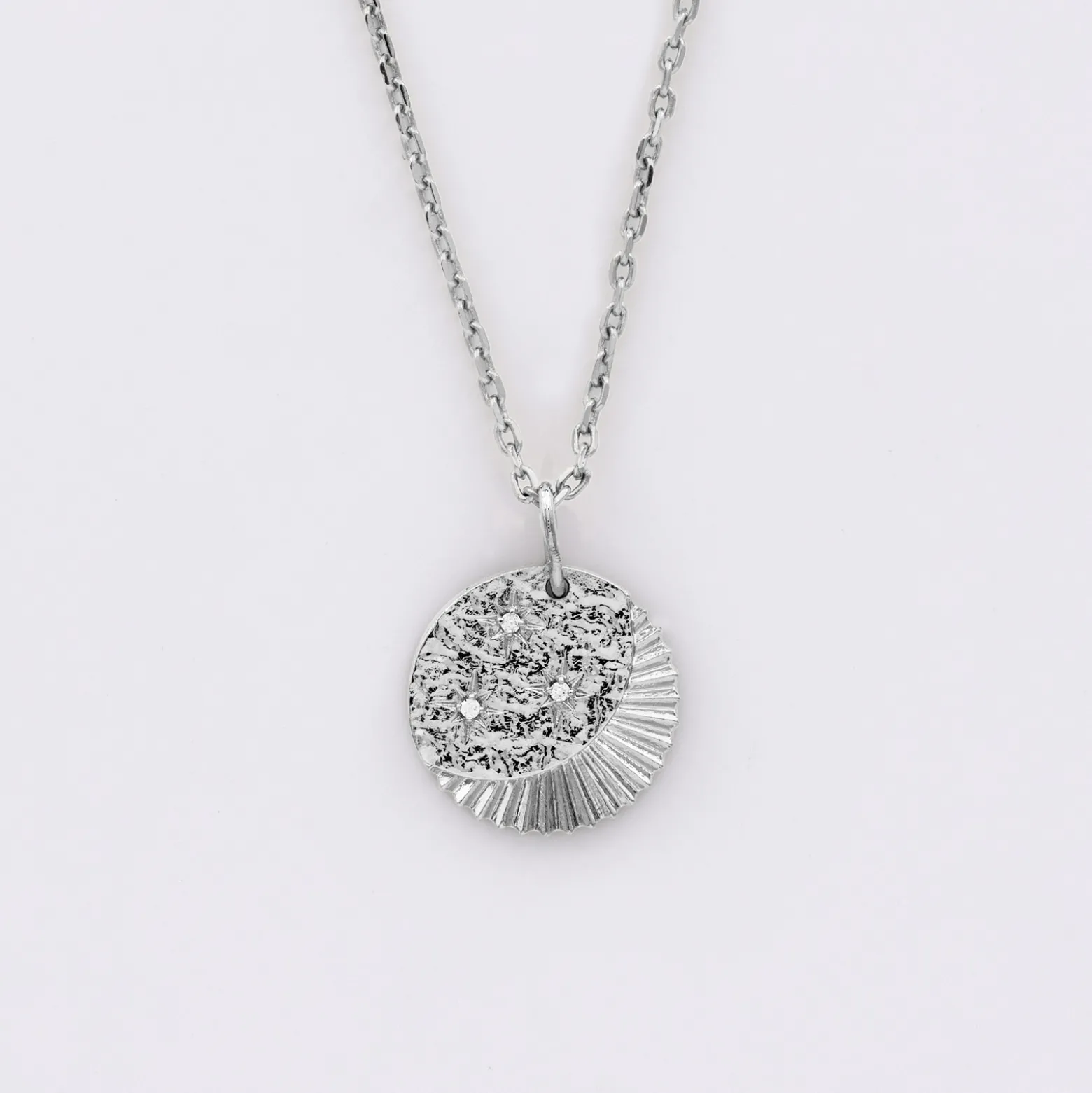 Pendentif médaille Lune trio zircons argent 14 mm