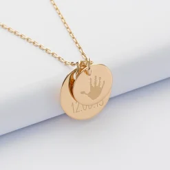 Pendentif personnalisé 2 médailles gravées plaqué or 19 mm et 15 mm