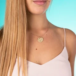 Pendentif personnalisé 2 médailles gravées plaqué or 19 mm et 15 mm