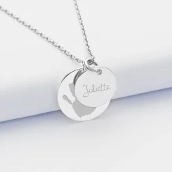 Pendentif personnalisé 2 médailles gravées argent 19 mm et 15 mm