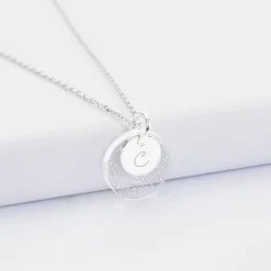 Pendentif personnalisé double médailles gravées argent 10 mm et acrylique 16 mm