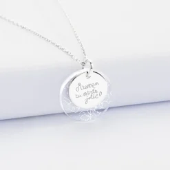 Pendentif personnalisé double médailles gravées argent 15 mm et acrylique