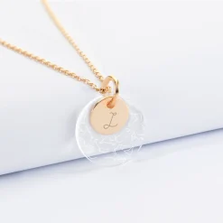 Pendentif personnalisé double médailles gravées plaqué or 10 mm et acrylique