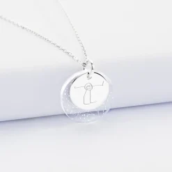 Pendentif personnalisé double médailles gravées argent 15 mm et acrylique 20 mm