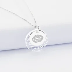 Pendentif personnalisé double médailles gravées argent 15 mm et acrylique 20 mm