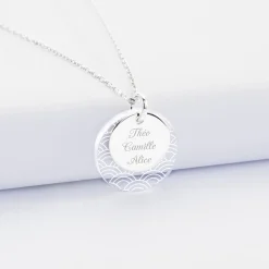 Pendentif personnalisé double médailles gravées argent 15 mm et acrylique 20 mm