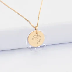 Pendentif personnalisé double médailles gravées plaqué or 15 mm et acrylique 20 mm