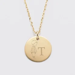 Pendentif personnalisé initiale médaille gravée plaqué or 19 mm - HappyBulle x Marie Savart