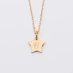 Pendentif personnalisé initiale médaille gravée plaqué or étoile 12 mm