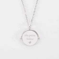 Pendentif personnalisé médaille gravée nacre réversible argent 15 mm