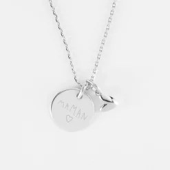 Pendentif personnalisé médaille gravée argent 15 mm et breloque petit coeur bombé 7 mm - HappyBulle x Atelier Wagram