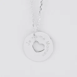 Pendentif personnalisé médaille argent gravée cible coeur 21 mm