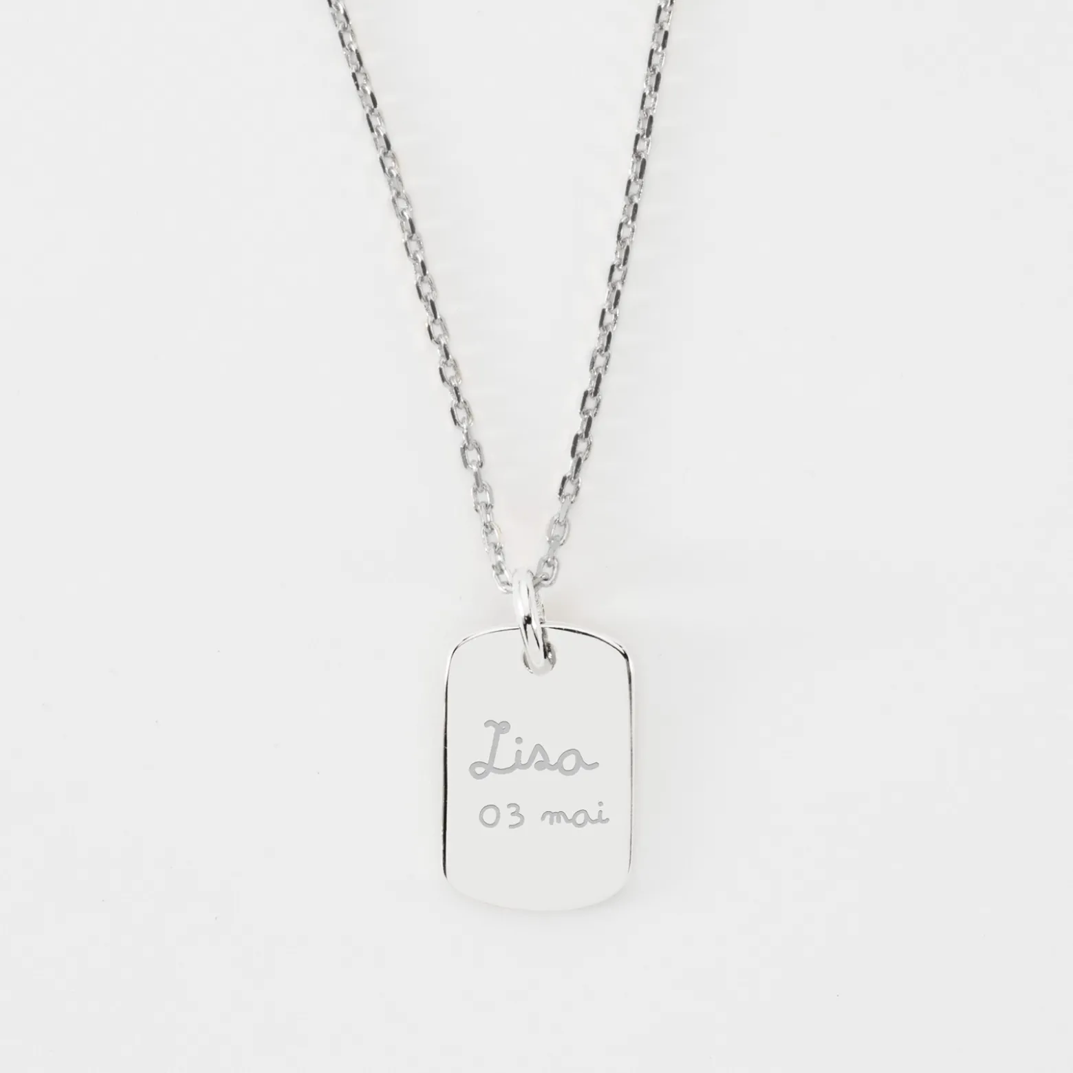 Pendentif personnalisé médaille gravée argent rectangle 17x11 mm