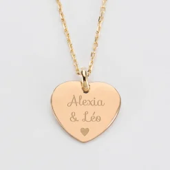 Pendentif personnalisé médaille gravée plaqué or coeur bombé 21x20 mm