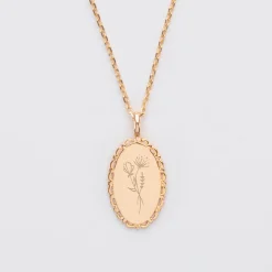 Pendentif personnalisé médaille vintage ovale dentelée gravée plaqué or 20x13 mm