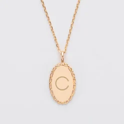 Pendentif personnalisé médaille vintage ovale dentelée gravée plaqué or 20x13 mm
