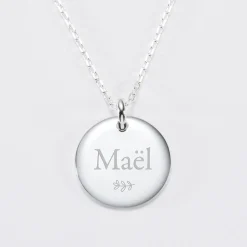 Pendentif personnalisé médaille bombée gravée argent 20 mm - Nos petits imparfaits