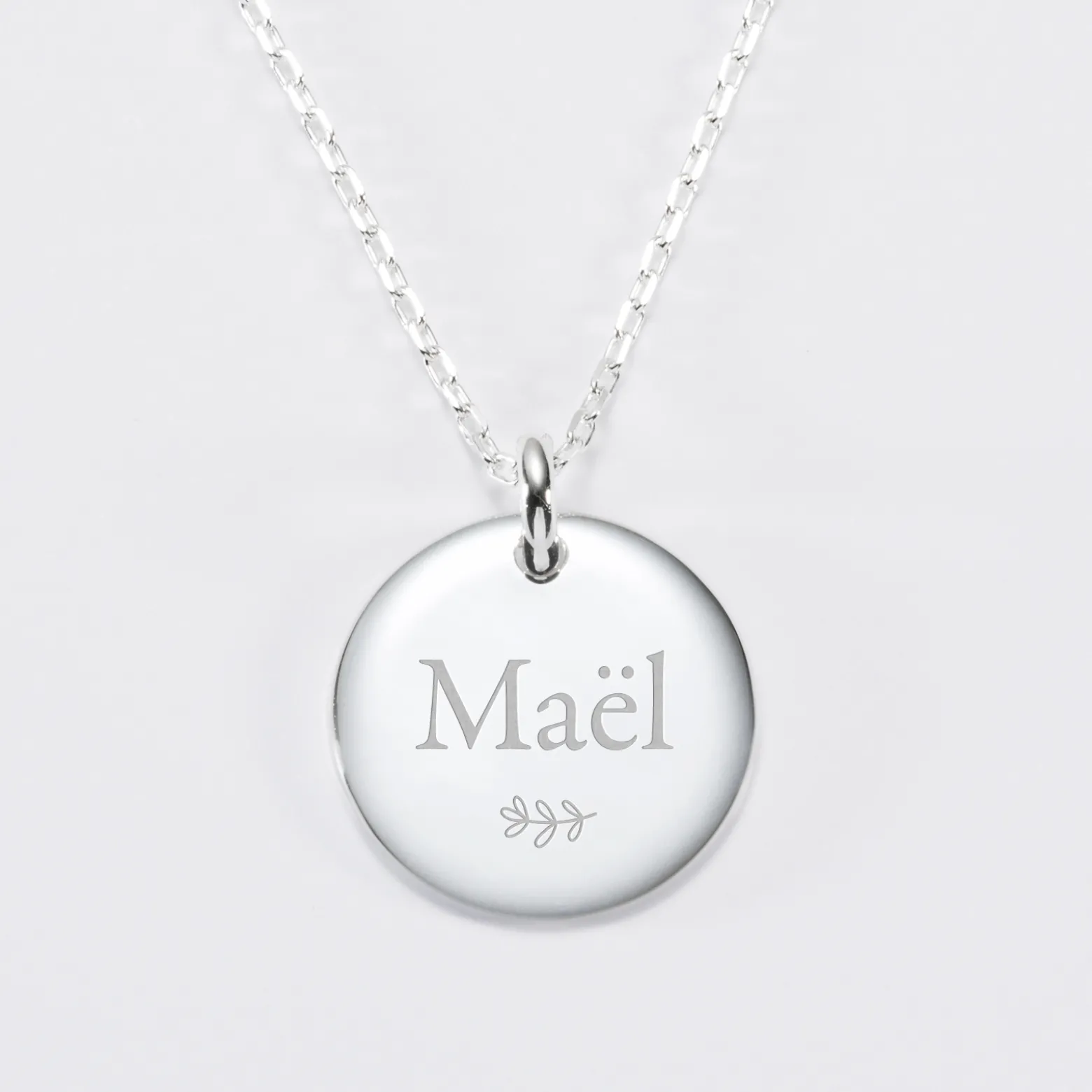 Pendentif personnalisé médaille bombée gravée argent 20 mm - Nos petits imparfaits