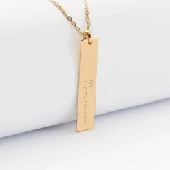 Pendentif personnalisé médaille gravée plaqué or plaque 40x8 mm - édition spéciale "Manuscrit"