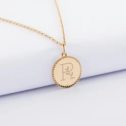 Pendentif personnalisé médaille gravée plaqué or colombe texturée 14 mm