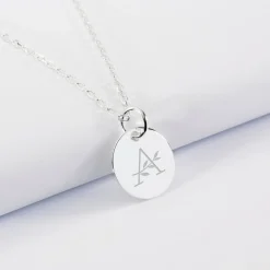 Pendentif personnalisé médaille gravée argent 15 mm - édition spéciale "Alphabet floral"