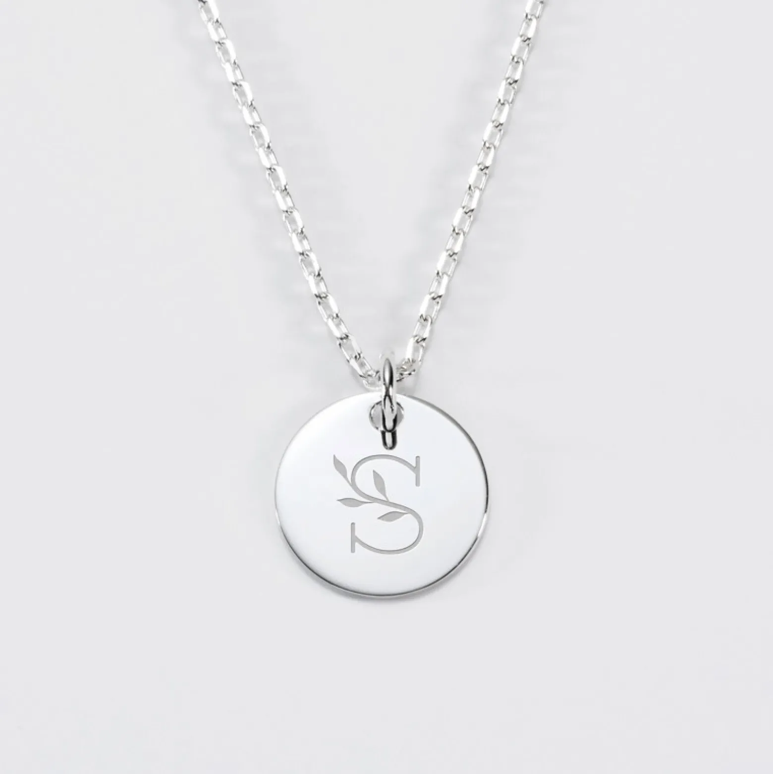 Pendentif personnalisé médaille gravée argent 15 mm - édition spéciale "Alphabet floral"