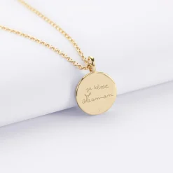 Pendentif personnalisé médaille gravée plaqué or email noir soleil 14 mm