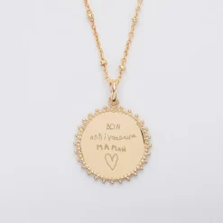 Pendentif personnalisé médaille soleil gravée plaqué or 20 mm