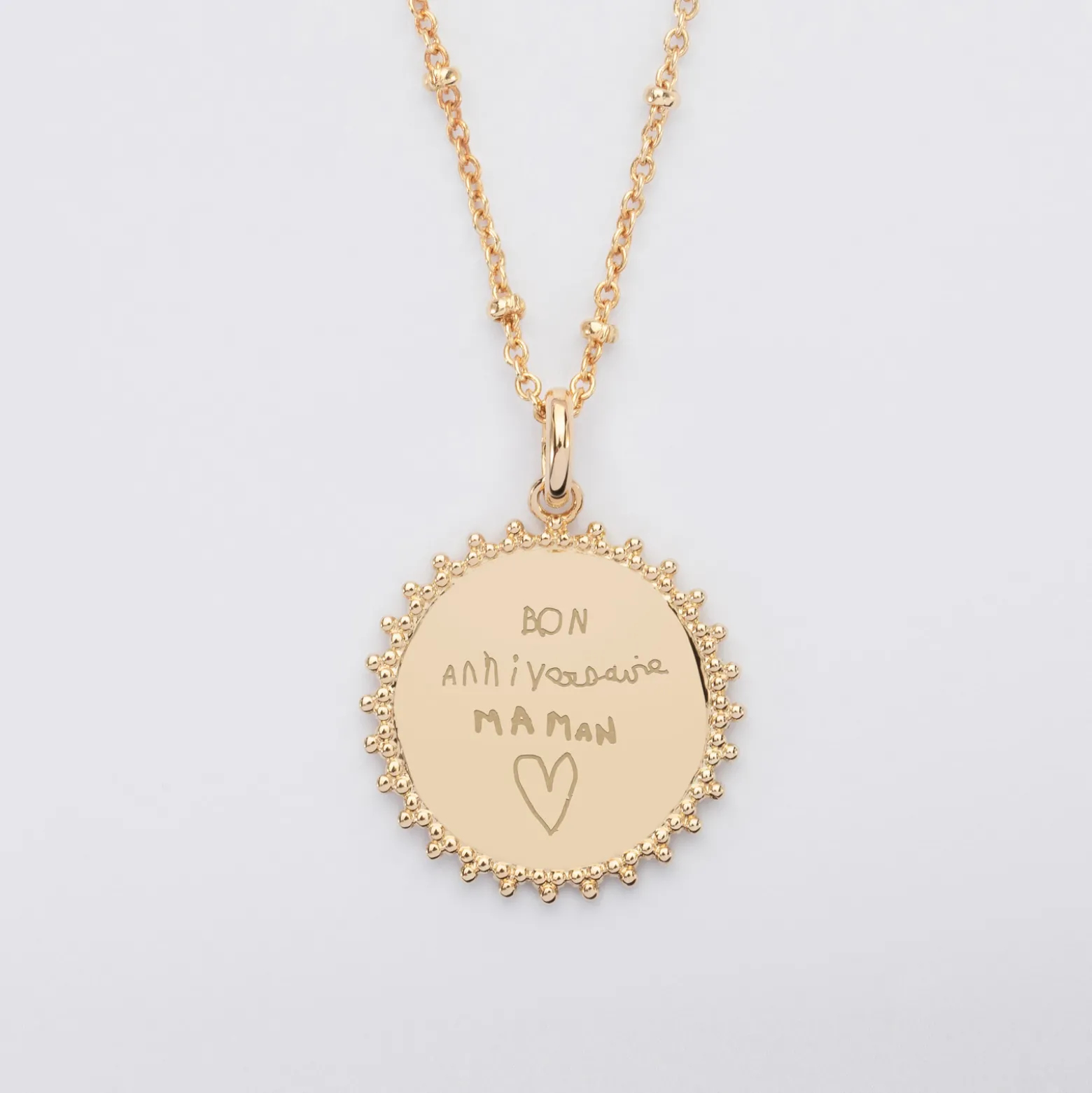 Pendentif personnalisé médaille soleil gravée plaqué or 20 mm