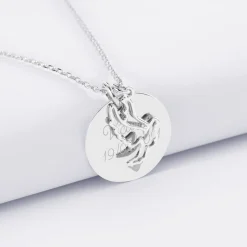 Pendentif personnalisé médaille gravée argent 19 mm et breloque colombe 18 mm